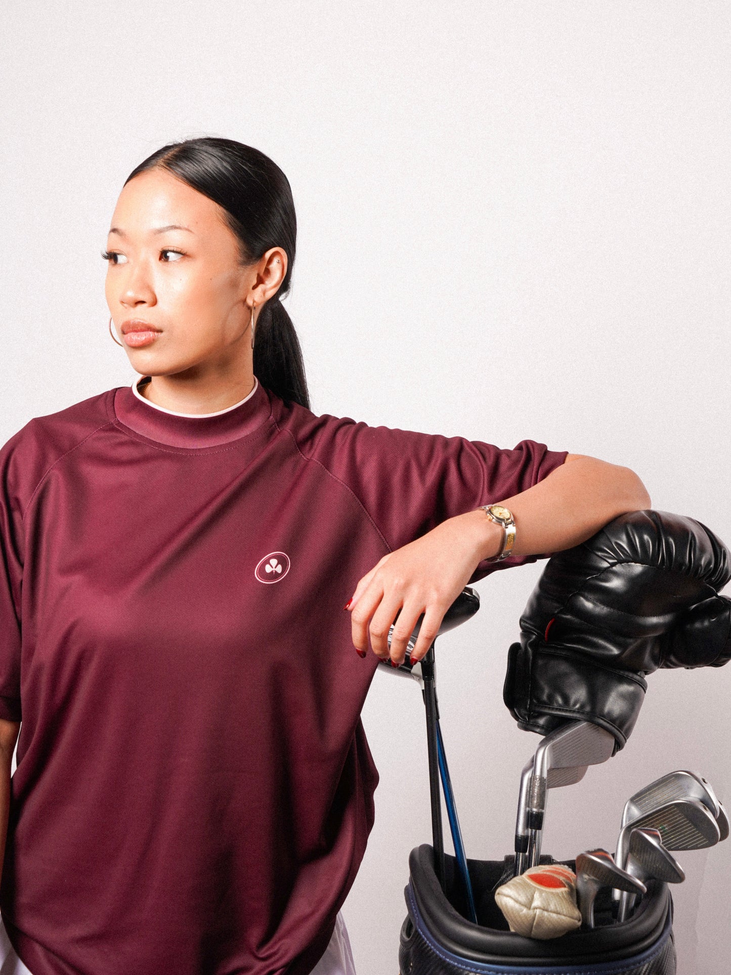 Mutual Club Maroon Mock Neck T-shirt